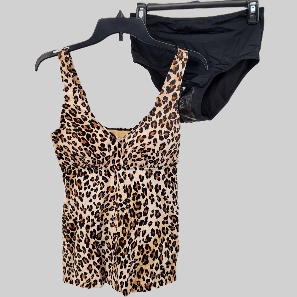 Kim Gravel Swimsuits for All Tankini Swimsuit Set‎ Leopard Print Womens Size 8